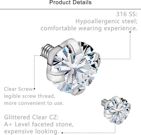 Lcolyoli 16G Replacement Balls for Tragus Labret Medusa Piercing Jewelry Internally Threaded Stainless Steel Conch Piercing Jewelry Monroe Lip Rings Different Size Cartilage Nail Helix Earring Stud in Saudi Arabia