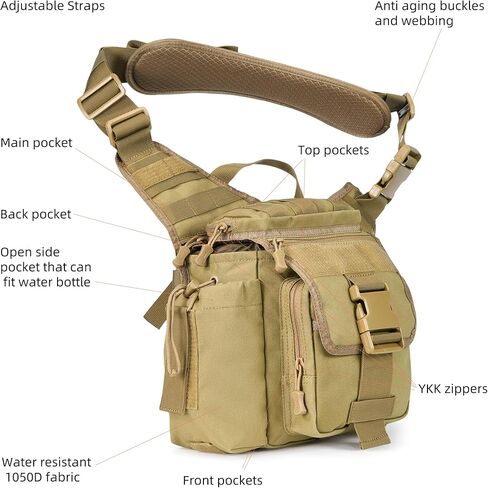Tactical Messenger Bag Military Army Molle Shoulder Cross Body Edc Satchel Crossbody Side Pack for Men Women 10L in Kuwait