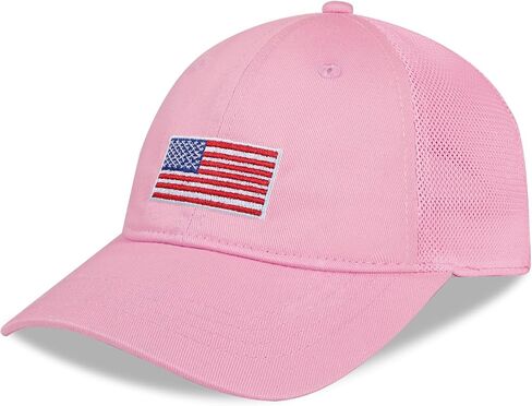 Girls American Flag Trucker Hat - قبعة البيسبول Snapback القابلة للتعديل للأطفال - شبكة تنفس (3-14 سنة) in Kuwait
