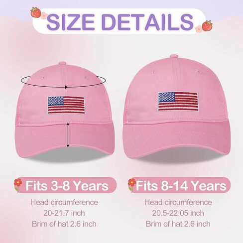 Girls American Flag Trucker Hat - قبعة البيسبول Snapback القابلة للتعديل للأطفال - شبكة تنفس (3-14 سنة) in Kuwait