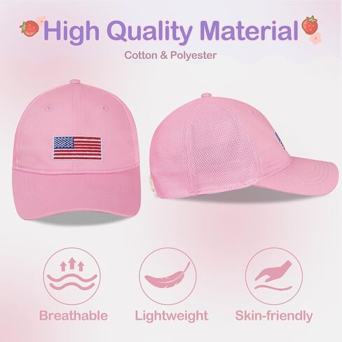 Girls American Flag Trucker Hat - قبعة البيسبول Snapback القابلة للتعديل للأطفال - شبكة تنفس (3-14 سنة) in Kuwait