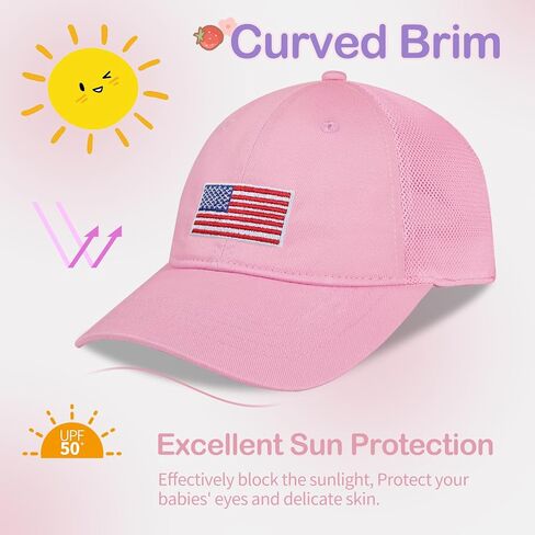Girls American Flag Trucker Hat - قبعة البيسبول Snapback القابلة للتعديل للأطفال - شبكة تنفس (3-14 سنة) in Kuwait