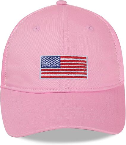 Girls American Flag Trucker Hat - قبعة البيسبول Snapback القابلة للتعديل للأطفال - شبكة تنفس (3-14 سنة) in Kuwait