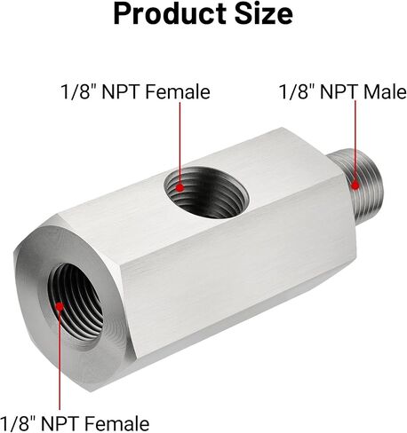 EVIL ENERGY 1/4 NPT Oil Pressure Sensor Tee Adapter, Stainless Steel 1/4 NPT Female to Male Threaded Adapter Oil Pressure Adapter with 1/8 NPT Female Port, Sliver in Kuwait