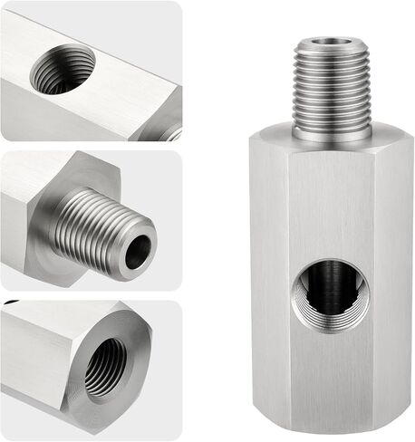 EVIL ENERGY 1/4 NPT Oil Pressure Sensor Tee Adapter, Stainless Steel 1/4 NPT Female to Male Threaded Adapter Oil Pressure Adapter with 1/8 NPT Female Port, Sliver in Kuwait