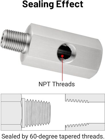 EVIL ENERGY 1/4 NPT Oil Pressure Sensor Tee Adapter, Stainless Steel 1/4 NPT Female to Male Threaded Adapter Oil Pressure Adapter with 1/8 NPT Female Port, Sliver in Kuwait