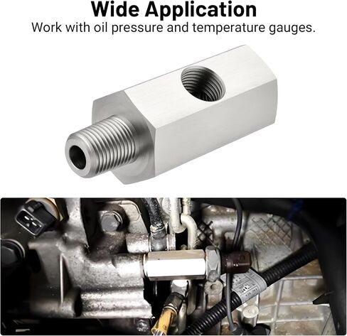 EVIL ENERGY 1/4 NPT Oil Pressure Sensor Tee Adapter, Stainless Steel 1/4 NPT Female to Male Threaded Adapter Oil Pressure Adapter with 1/8 NPT Female Port, Sliver in Kuwait