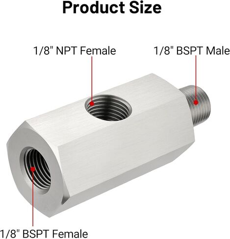 EVIL ENERGY 1/4 NPT Oil Pressure Sensor Tee Adapter, Stainless Steel 1/4 NPT Female to Male Threaded Adapter Oil Pressure Adapter with 1/8 NPT Female Port, Sliver in Kuwait