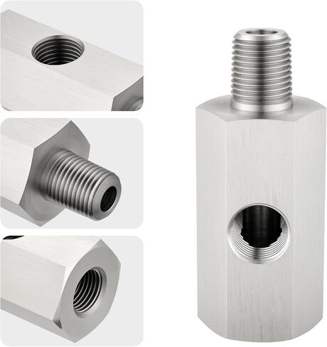 EVIL ENERGY 1/4 NPT Oil Pressure Sensor Tee Adapter, Stainless Steel 1/4 NPT Female to Male Threaded Adapter Oil Pressure Adapter with 1/8 NPT Female Port, Sliver in Kuwait