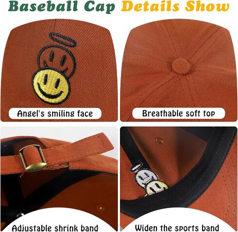 Sonmony Kids Smiley Face Cotton Baseball Cap for Girls Boy قابل للتعديل اللطيف المطرز الأصفر والملاك القبعات الصغار in Kuwait