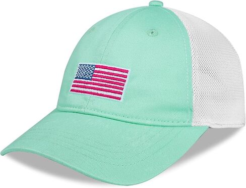 Girls American Flag Trucker Hat - قبعة البيسبول Snapback القابلة للتعديل للأطفال - شبكة تنفس (3-14 سنة) in Kuwait