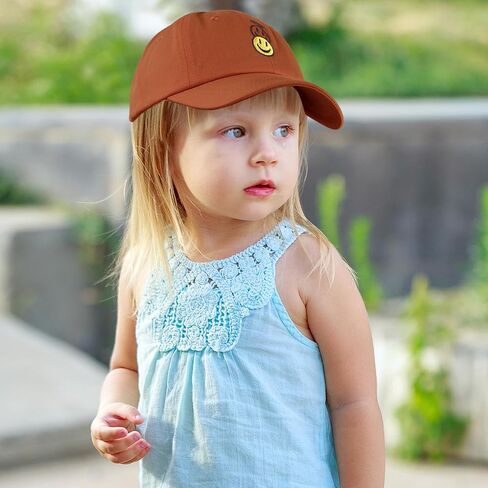 Sonmony Kids Smiley Face Cotton Baseball Cap for Girls Boy قابل للتعديل اللطيف المطرز الأصفر والملاك القبعات الصغار in Kuwait