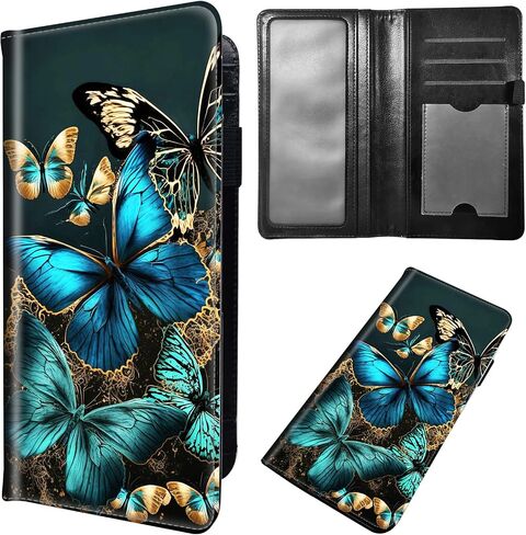 Checkbook Cover for Women & Men, RFID Check Book Cover PU Leather Checkbook Cover for Duplicate Checks, Checkbook Holder with Pen Holder & Elastic Strap for Personal Checkbook, Purple Butterfly Moon in Saudi Arabia