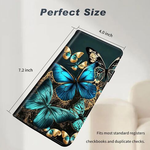 Checkbook Cover for Women & Men, RFID Check Book Cover PU Leather Checkbook Cover for Duplicate Checks, Checkbook Holder with Pen Holder & Elastic Strap for Personal Checkbook, Purple Butterfly Moon in Saudi Arabia