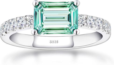 حلقات خطوبة مويسانيت للنساء ، د ، لون VVS1 3 أحجار الزمرد قطع S925 Sterling Silver Placed 18K الذهب الأبيض حلقات الذكرى السنوية لها in Kuwait