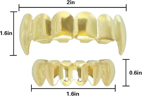 24K Plated Gold Grillz Vampire Fangs Caps Top And Bottom Grill Set Mouth Teeth For Son Gift + Extra Molding Bars + Microfiber Cloth in Kuwait
