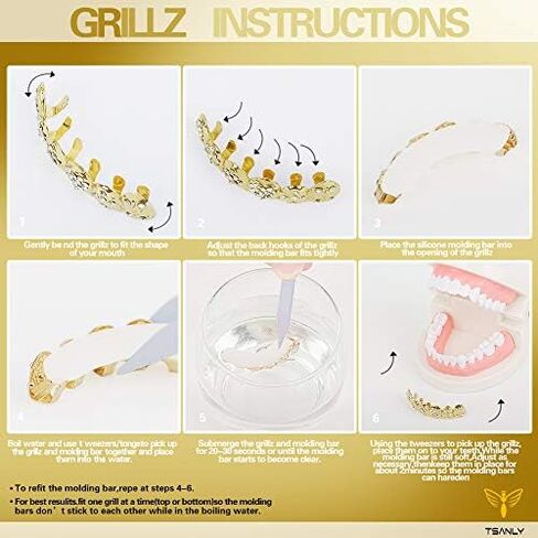 24K Plated Gold Grillz Vampire Fangs Caps Top And Bottom Grill Set Mouth Teeth For Son Gift + Extra Molding Bars + Microfiber Cloth in Kuwait
