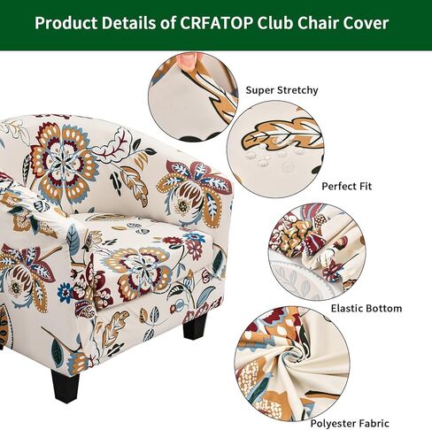 CRFATOP 2 Piece Club Chair Slipcover Stretch Barrel Chair Covers Printed Tub Chair Slipcovers Soft Armchair Sofa Cover Removable Couch Furniture Protector Arm Chair Cover for Living Room,D29 in Kuwait