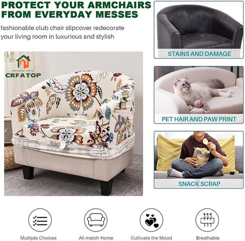 CRFATOP 2 Piece Club Chair Slipcover Stretch Barrel Chair Covers Printed Tub Chair Slipcovers Soft Armchair Sofa Cover Removable Couch Furniture Protector Arm Chair Cover for Living Room,D29 in Kuwait