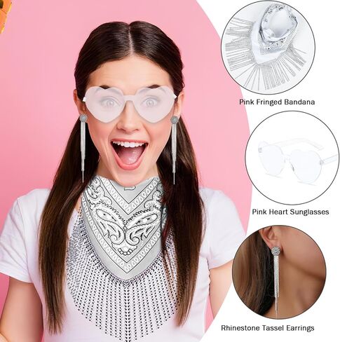 Fringe Rhinestone Bandana Disco Cowgirl Bachelorette Sparkly Bandanas for Women Men Halloween, with Heart Sunglasses in Kuwait