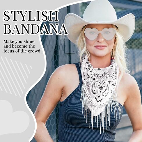 Fringe Rhinestone Bandana Disco Cowgirl Bachelorette Sparkly Bandanas for Women Men Halloween, with Heart Sunglasses in Kuwait