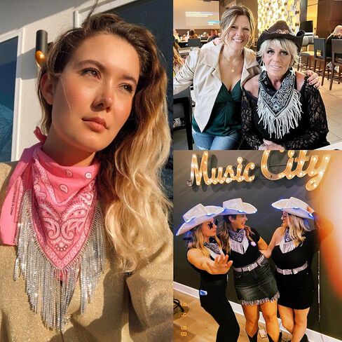Fringe Rhinestone Bandana Disco Cowgirl Bachelorette Sparkly Bandanas for Women Men Halloween, with Heart Sunglasses in Kuwait