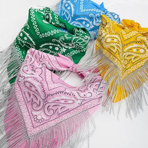 Fringe Rhinestone Bandana Disco Cowgirl Bachelorette Sparkly Bandanas for Women Men Halloween, with Heart Sunglasses in Kuwait