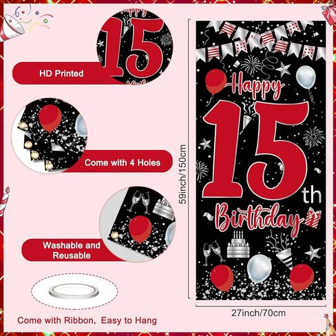 ديكورات عيد ميلاد الحادي عشر للبنات الفتيات ، أسود أحمر ، ديكورات عيد ميلاد سعيد 11th ، لافتة باب عيد ميلاد عمرها 11 عامًا ، علم المثلث ، عدد كبير من البالونات البالونات البالونات. in Kuwait