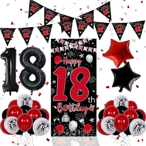 11th Birthday Decorations for Boys Girls, Red Black Happy 11th Birthday Decorations, 11 Year Old Boy Birthday Door Banner, Triangle Flag, Large Number 11 Balloons Bday Party Decor for 11th Kids in Kuwait