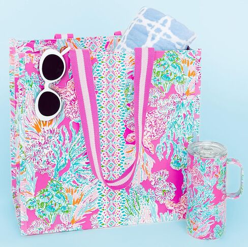 Lilly Pulitzer Market Shopper Bag, Reusable Grocery Tote, Shoulder Bag for Produce or Travel in Saudi Arabia