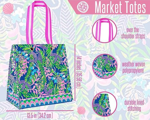 Lilly Pulitzer Market Shopper Bag, Reusable Grocery Tote, Shoulder Bag for Produce or Travel in Saudi Arabia