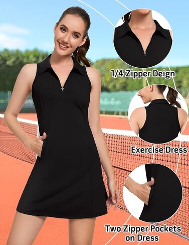 Soneven Tennis Dress for Women Floral Ruffle Sleeve Golf Dresses with Shorts and Pockets 1/4 Zip Golf Outfits in Saudi Arabia