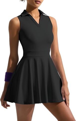 Sexyasasii Womens Tennis Dress V Neck Lapel Sleeveless Cute Flowy Golf Athletic Dresses with Shorts and Pockets in Kuwait