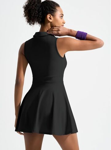 Sexyasasii Womens Tennis Dress V Neck Lapel Sleeveless Cute Flowy Golf Athletic Dresses with Shorts and Pockets in Kuwait