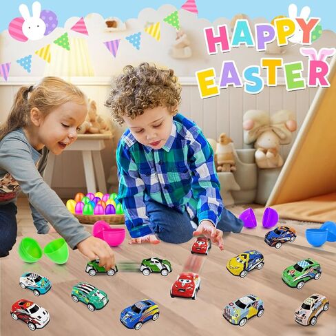 12 حزمة مملوءة بيض عيد الفصح مملوءة بألعاب السيارة السحب ، مركبة بيض عيد الفصح الملونة للأطفال الصغار الصغار سلة عيد الفصح مفاجأة بيض بيض عيد الفصح هدية حزب عيد الفصح in Kuwait