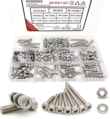 1160 pcs M3/M4/M5/M6 Metric Hex Head Socket Cap Bolt & Nut Assortment, 304 Stainless Steel Machine Screws with Flat & Lock Washers,Length 6 to 35 mm in Saudi Arabia