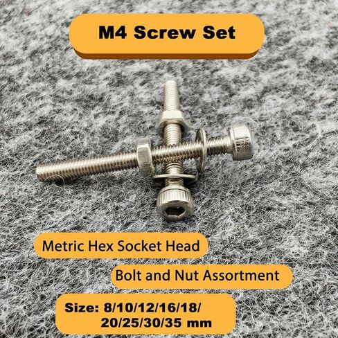 1160 pcs M3/M4/M5/M6 Metric Hex Head Socket Cap Bolt & Nut Assortment, 304 Stainless Steel Machine Screws with Flat & Lock Washers,Length 6 to 35 mm in Saudi Arabia
