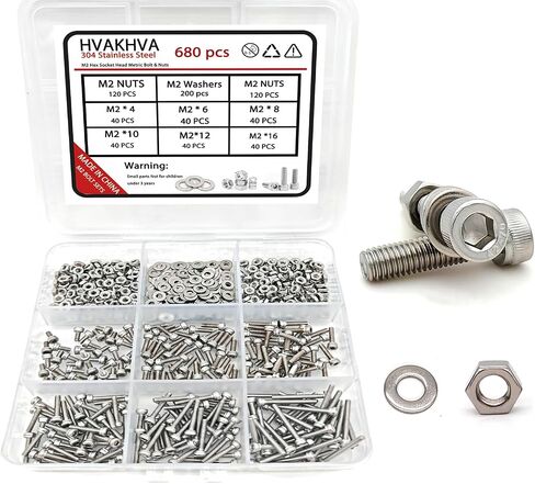 1160 pcs M3/M4/M5/M6 Metric Hex Head Socket Cap Bolt & Nut Assortment, 304 Stainless Steel Machine Screws with Flat & Lock Washers,Length 6 to 35 mm in Saudi Arabia