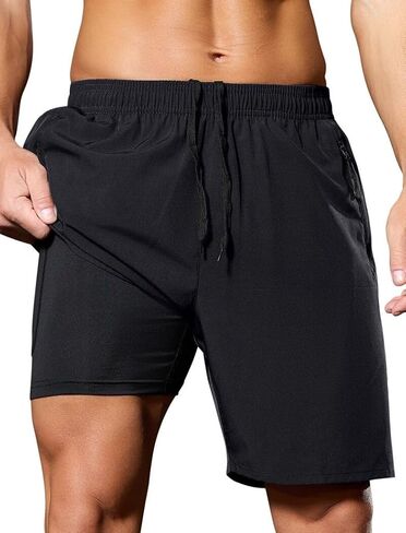SILKWORLD Quick Dry Men's 2 in 1 Running Shorts with Zip Pocket 7" Workout Gym Athletic Shorts Lightweight Training Shorts in Saudi Arabia