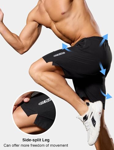 SILKWORLD Quick Dry Men's 2 in 1 Running Shorts with Zip Pocket 7" Workout Gym Athletic Shorts Lightweight Training Shorts in Saudi Arabia