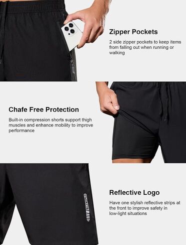 SILKWORLD Quick Dry Men's 2 in 1 Running Shorts with Zip Pocket 7" Workout Gym Athletic Shorts Lightweight Training Shorts in Saudi Arabia