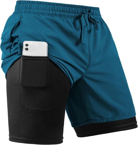 Men's 2 in 1 Athletic Quick Dry Shorts,Running Lightweight,Sweat Wicking Gym Workout Elastic Short in Saudi Arabia