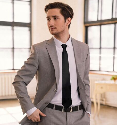 MDSTYLE Pre-Tied Necktie for Men - Solid Color Neck Tie with Adjustable Zipper - Wedding Business Formal Clip on Ties in Kuwait