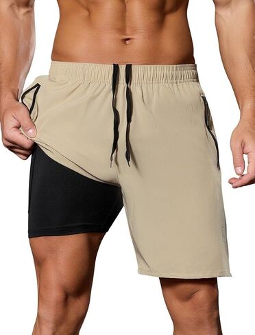SILKWORLD Quick Dry Men's 2 in 1 Running Shorts with Zip Pocket 7" Workout Gym Athletic Shorts Lightweight Training Shorts in Saudi Arabia