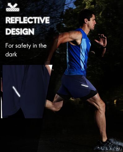 Haimont Men's 2 in 1 Running Shorts with Zipper Pockets Quick Dry Athletic Gym Workout Shorts with Liner in Kuwait