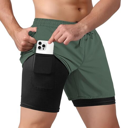 Men's 2 in 1 Athletic Quick Dry Shorts,Running Lightweight,Sweat Wicking Gym Workout Elastic Short in Saudi Arabia