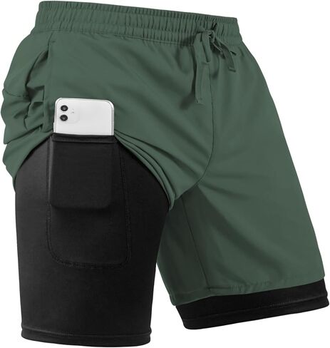 Men's 2 in 1 Athletic Quick Dry Shorts,Running Lightweight,Sweat Wicking Gym Workout Elastic Short in Saudi Arabia