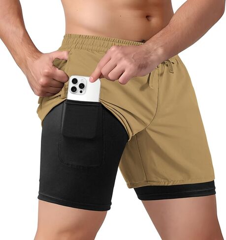 Men's 2 in 1 Athletic Quick Dry Shorts,Running Lightweight,Sweat Wicking Gym Workout Elastic Short in Saudi Arabia