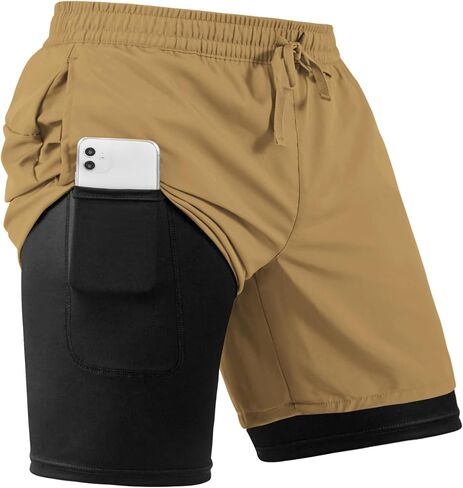 Men's 2 in 1 Athletic Quick Dry Shorts,Running Lightweight,Sweat Wicking Gym Workout Elastic Short in Saudi Arabia