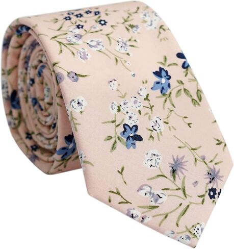 Cotton Floral Tie for Men, Skinny Flower Necktie for Wedding, Party, Activities, Cotton Slim Tie + Gift Box in Kuwait